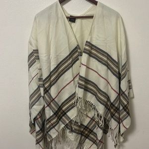 V. Fraas Plaid Open Front Ruana with Long Fringe